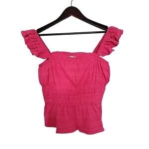 Davi & Dani Smocked Crop Tank Top Ruffle Strap Hot Pink L NWT